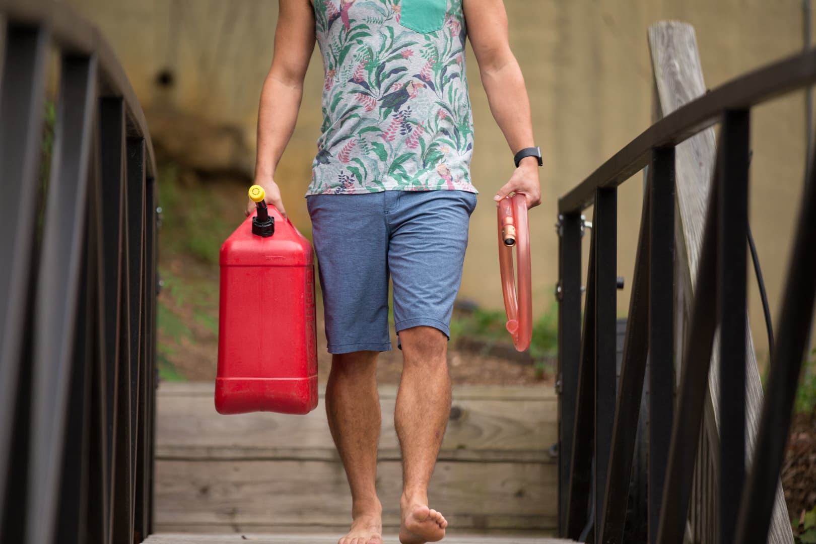 Heading down to the dock with a gas can and FlowPro siphon