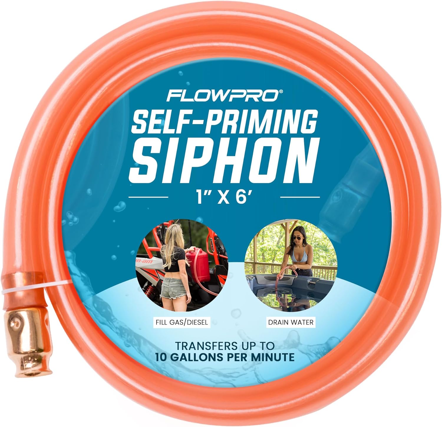 FlowPro Siphon 1” ID x 6' Hose  Self-Priming Shaker Style Siphon